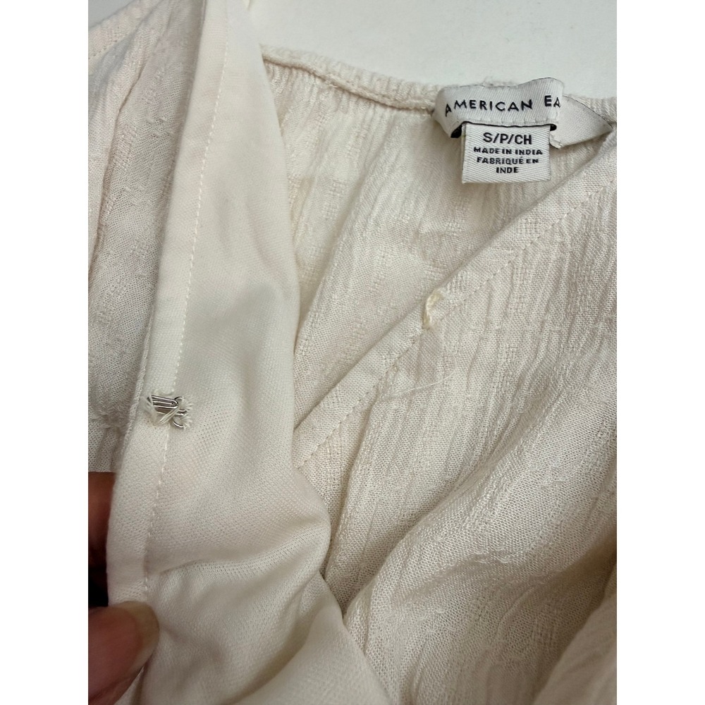 American Eagle Women Dress Cream Gauze Faux Wrap Tie Waist S - Picture 4 of 7